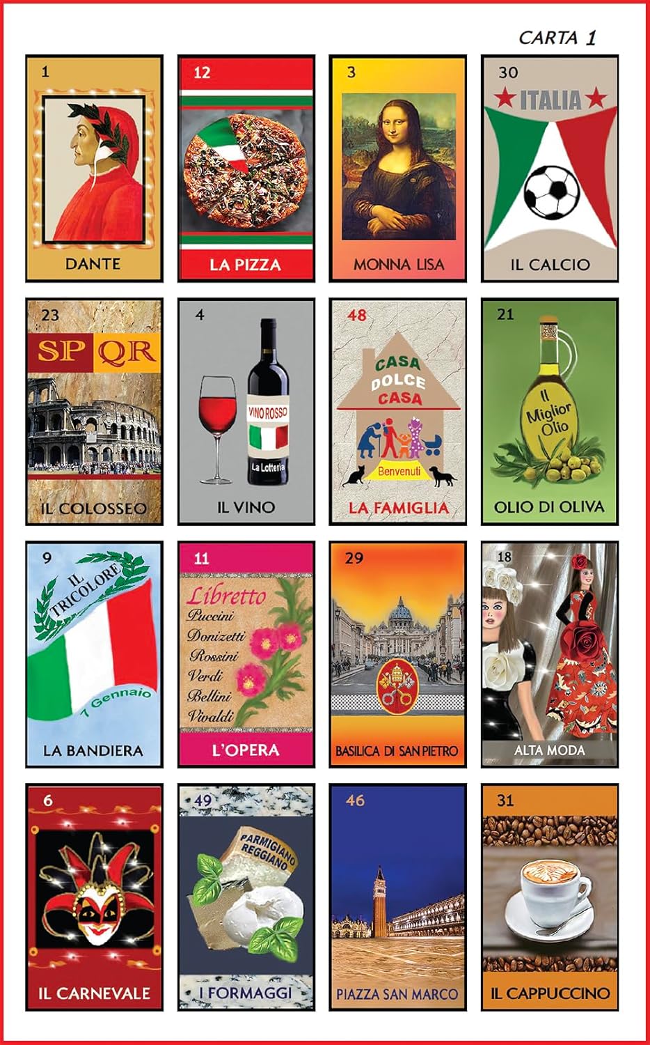 Juego de Lotería Italiana Fun Bingo, 54 Cartas Ilustradas, 3-10 Jugadores