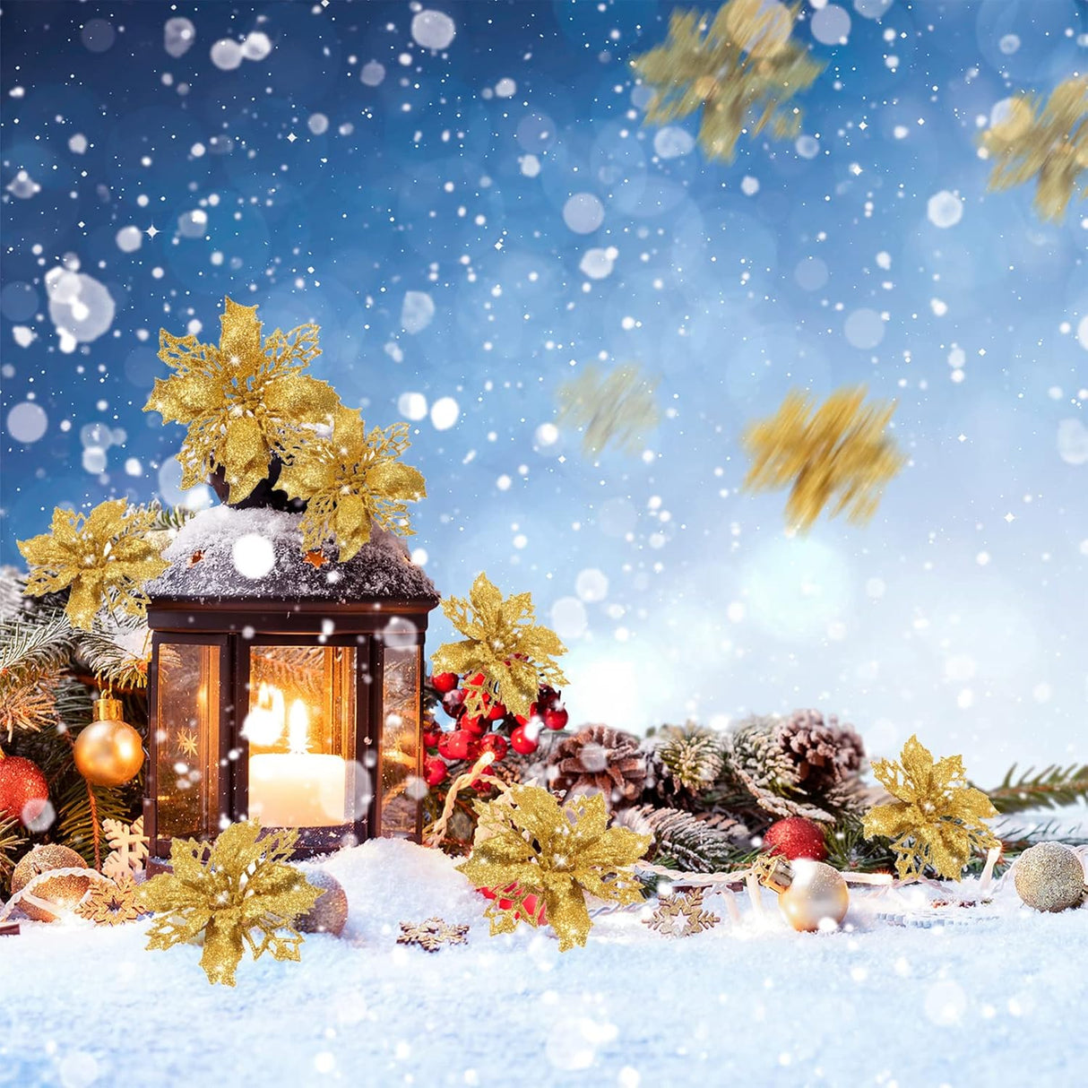 Flores Poinsettia Artificial Boao 24 Piezas para Decoración