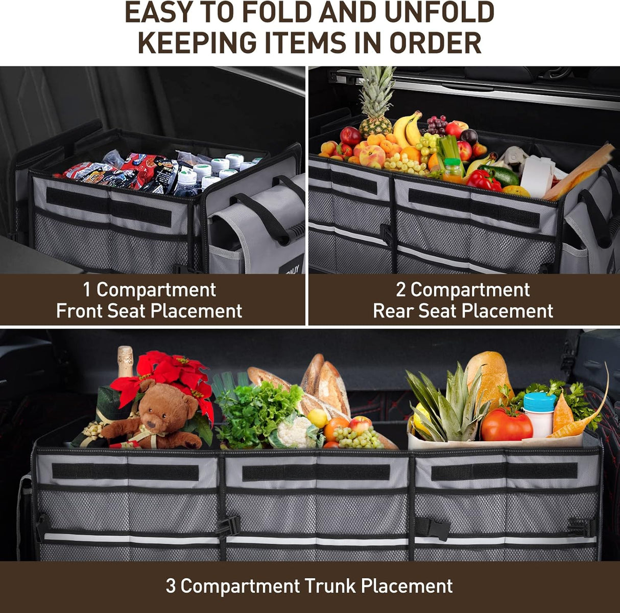 Organizador de maletero HIRALIY 4 en 1, colapsable y aislante