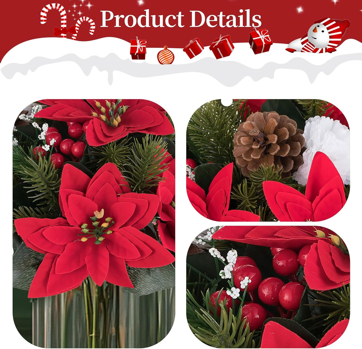 Centro de Mesa de Flores Artificiales BLOSMON 6 Pcs Poinsettias