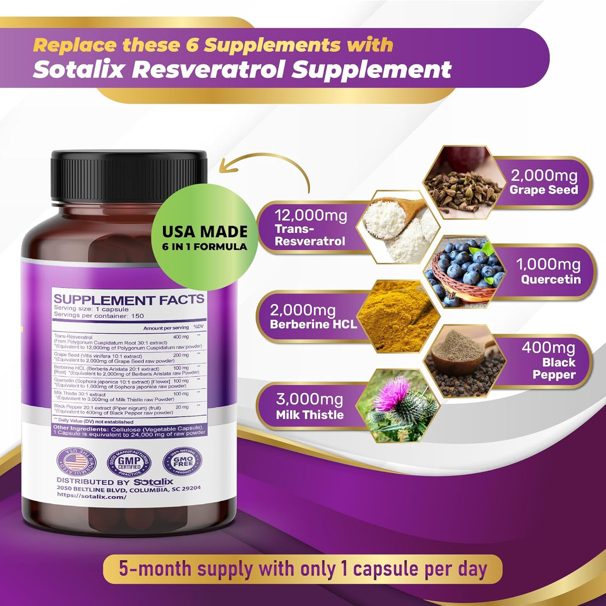 Suplementos Resveratrol 24,000 mg con semilla de uva