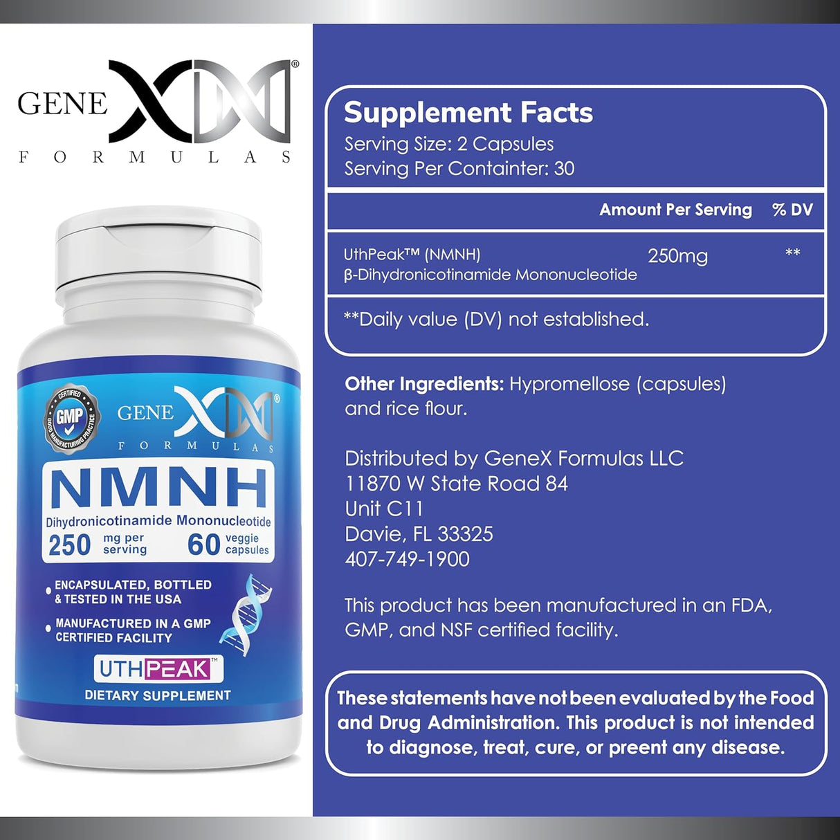 Suplementos GENEX 250mg NMNH Precursor NAD+ para envejecimi