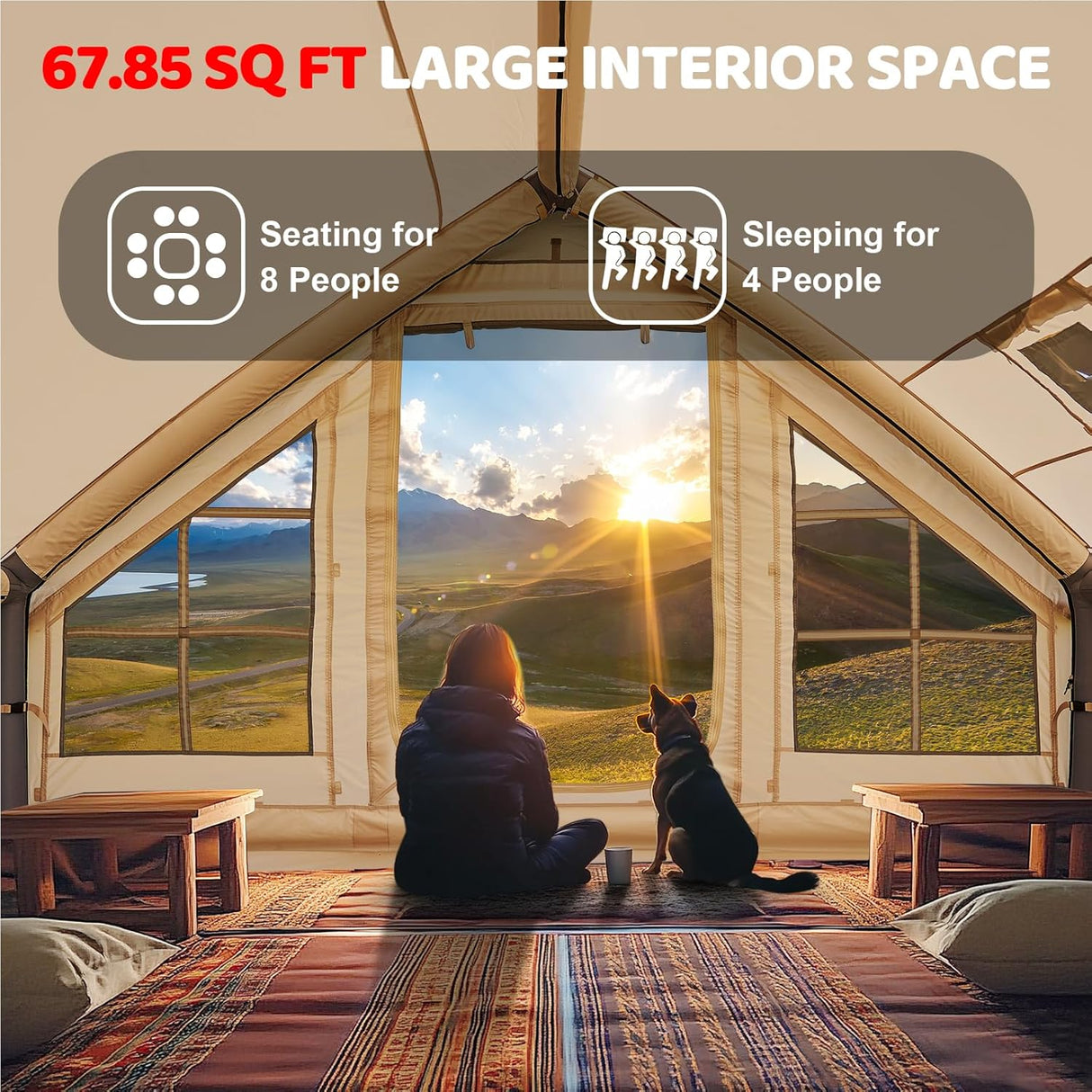 Tienda Inflable para Camping, Tienda Oxford 4-6 Personas, Con Chimenea