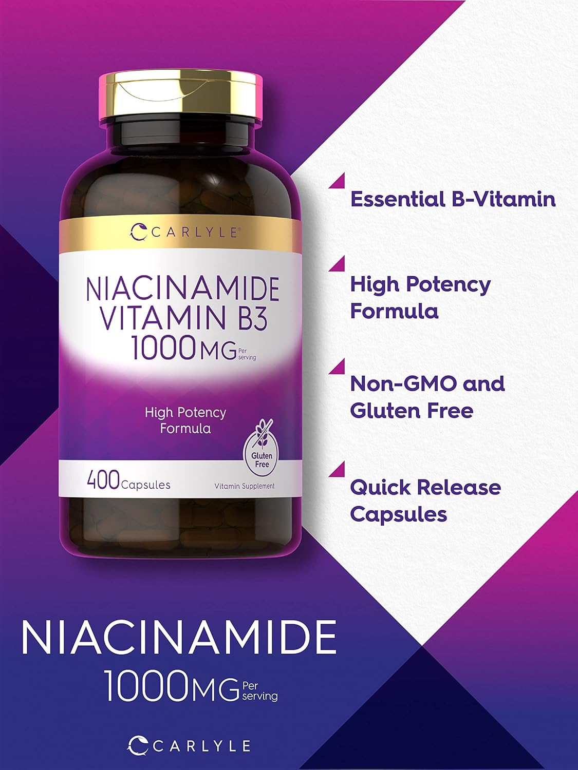 Suplemento Niacinamida Vitamina B3 1000 mg 400 cápsulas