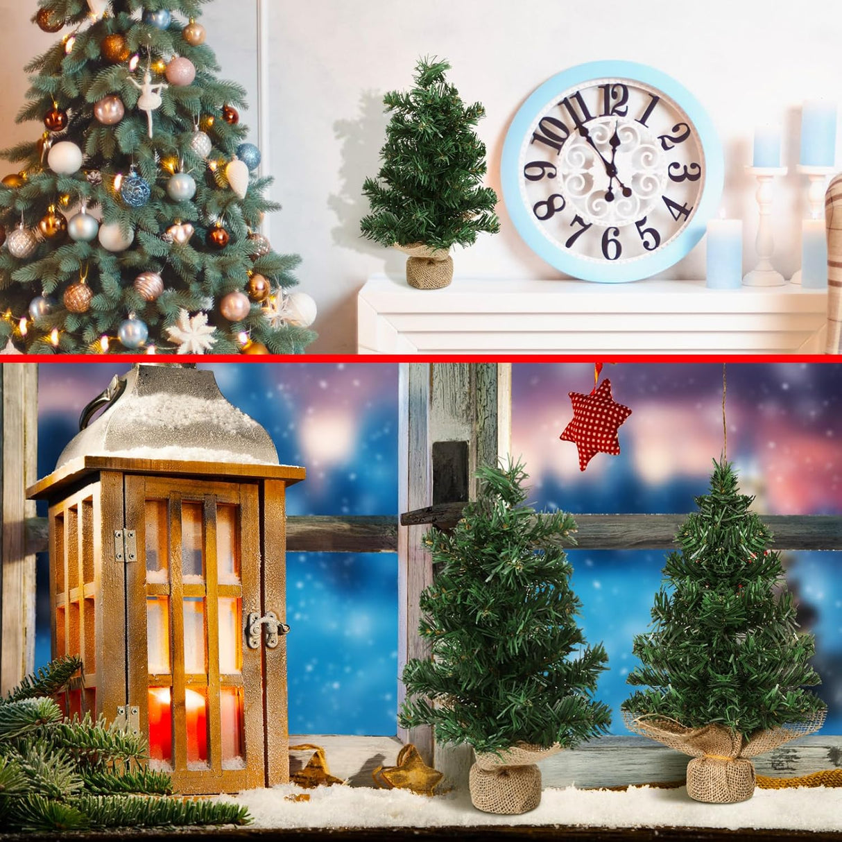 Árbol Mini Navidad Artificial, Base de Lino, 2 Pcs, 7.87