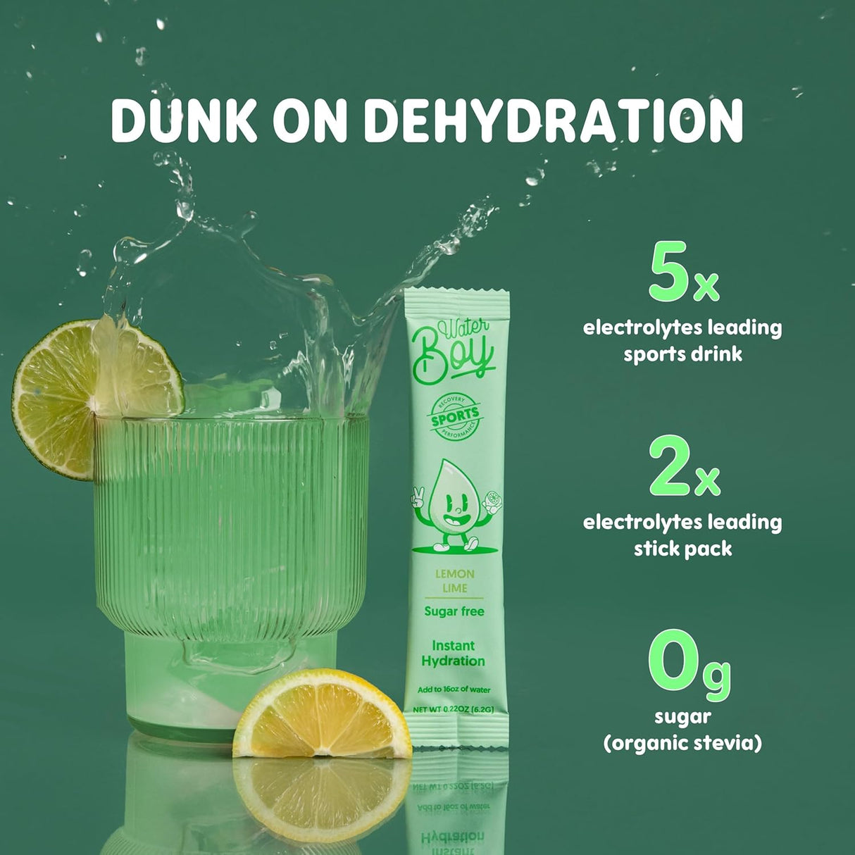 Waterboy Hydratación, polvos electrolitos sin azúcar, 2960mg, variedad