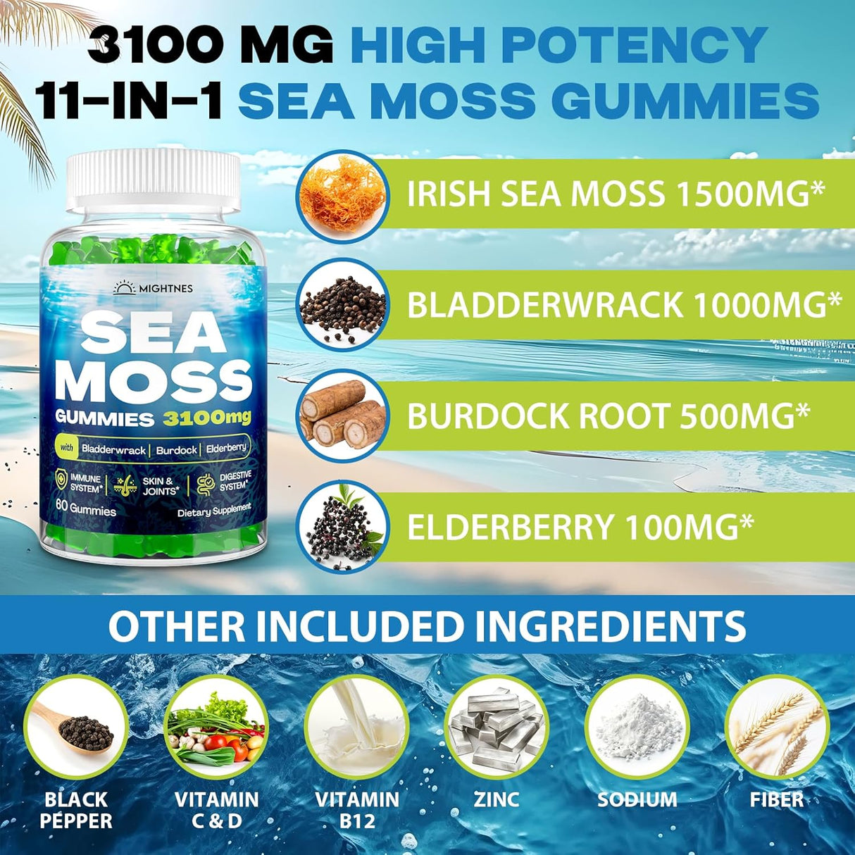 Gomitas de Sea Moss Irish 3100mg, 120 unidades