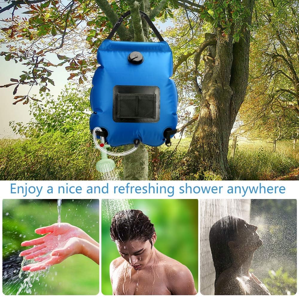 Ducha solar portátil 20L con manguera y cabezal desmontable