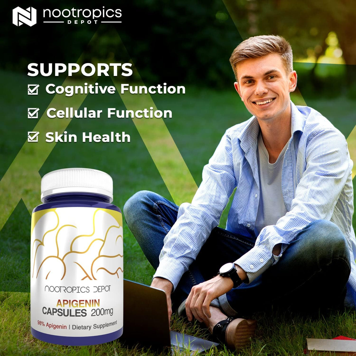 Suplemento Nootropics Depot Cápsulas de apigenina 200 mg