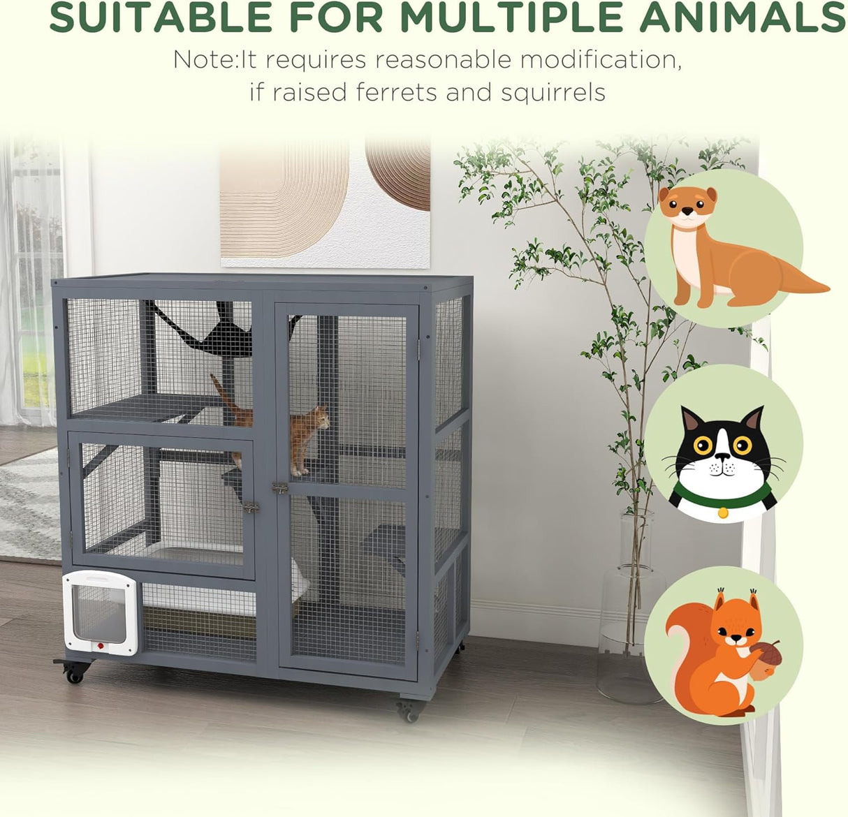 Casa para Gatos Grande PawHut, Enclosure de Madera 39