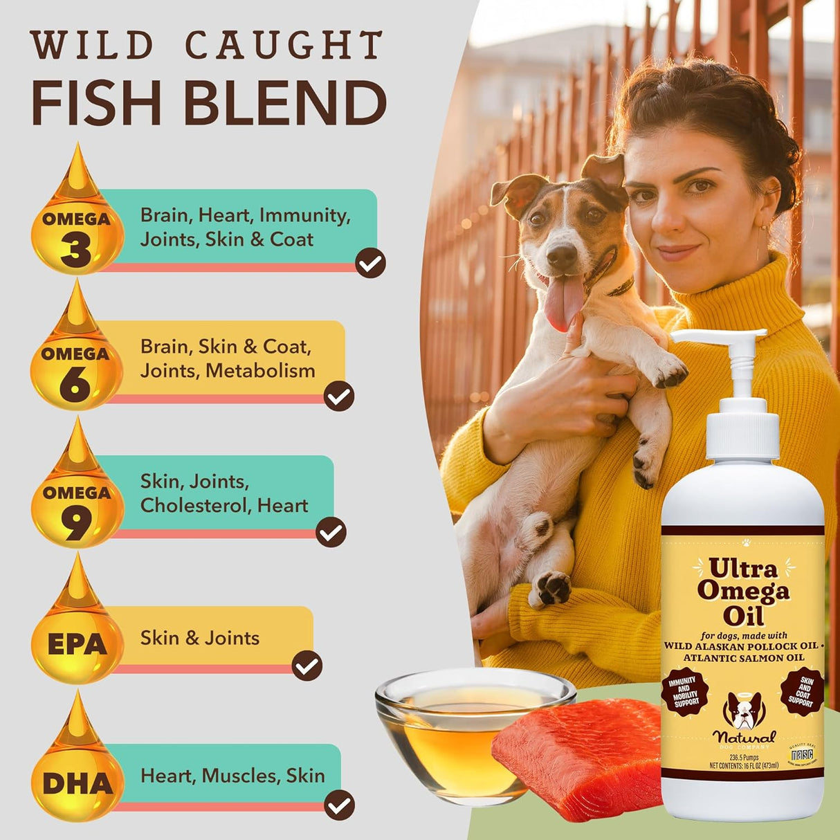 Aceite de pescado Ultra Omega 3 para perros, 16 onzas