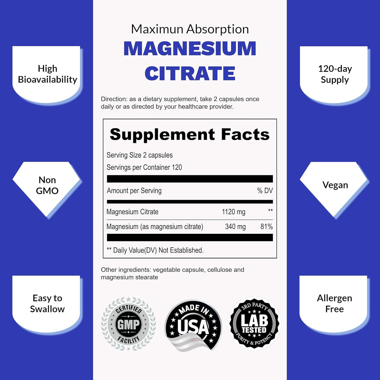 Citrato de magnesio puro de alta absorción