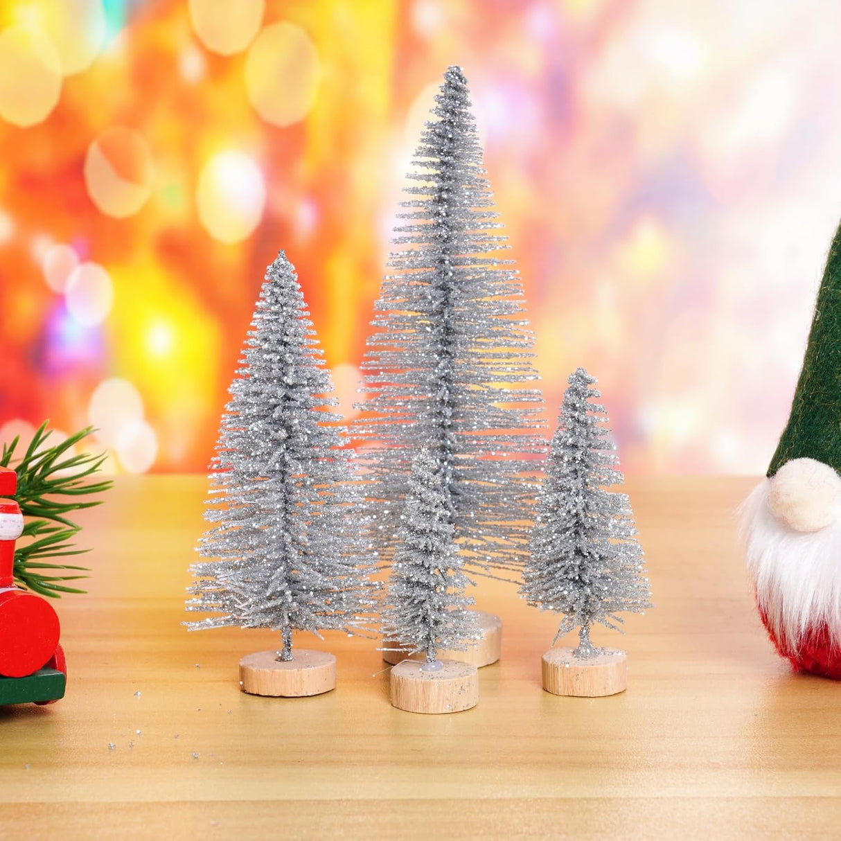 40Pcs Mini Árboles de Navidad Yookat con Base de Madera