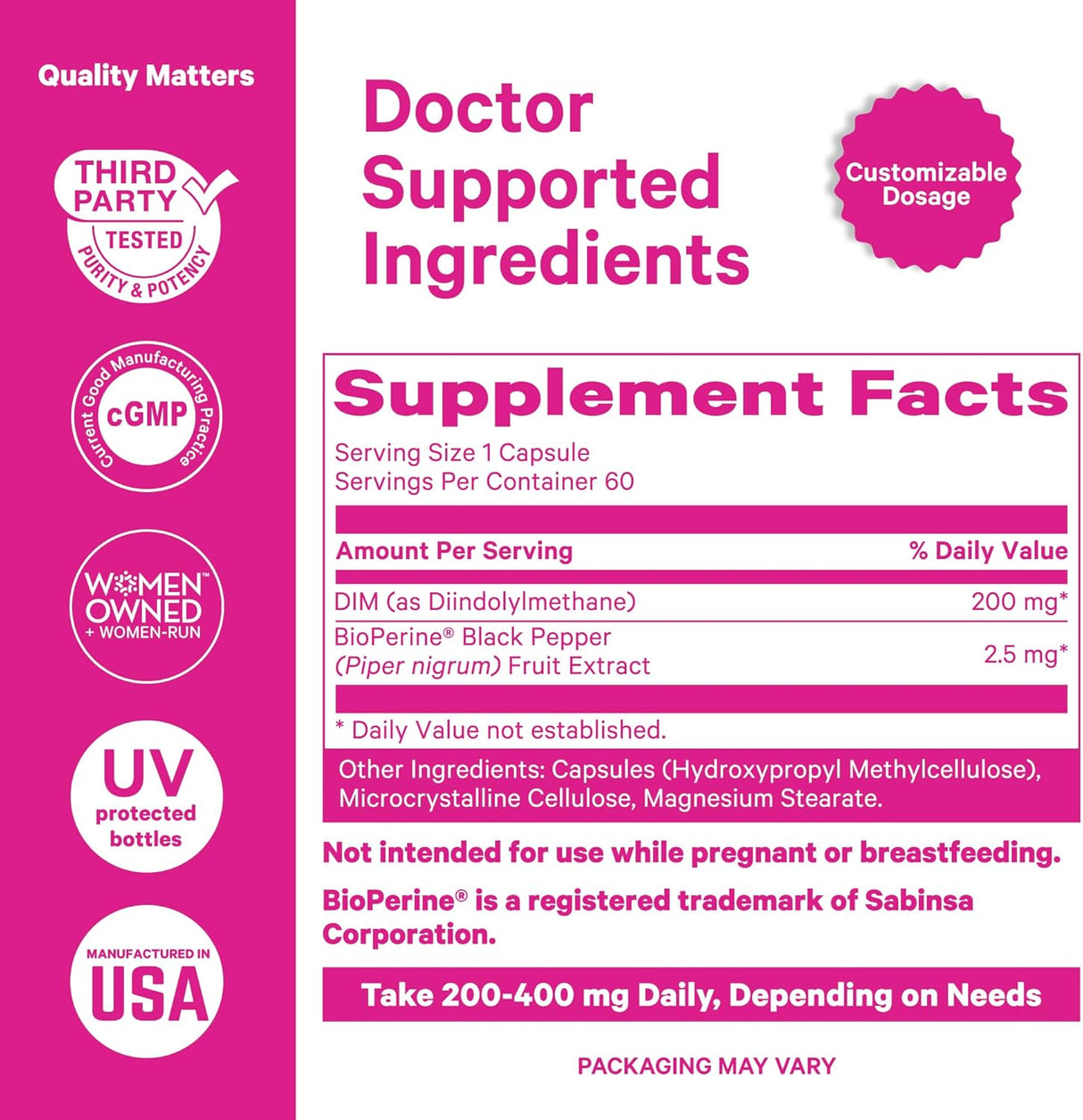Pink Stork Suplemento DIM para Mujeres, Equilibrio Hormonal, 60 días