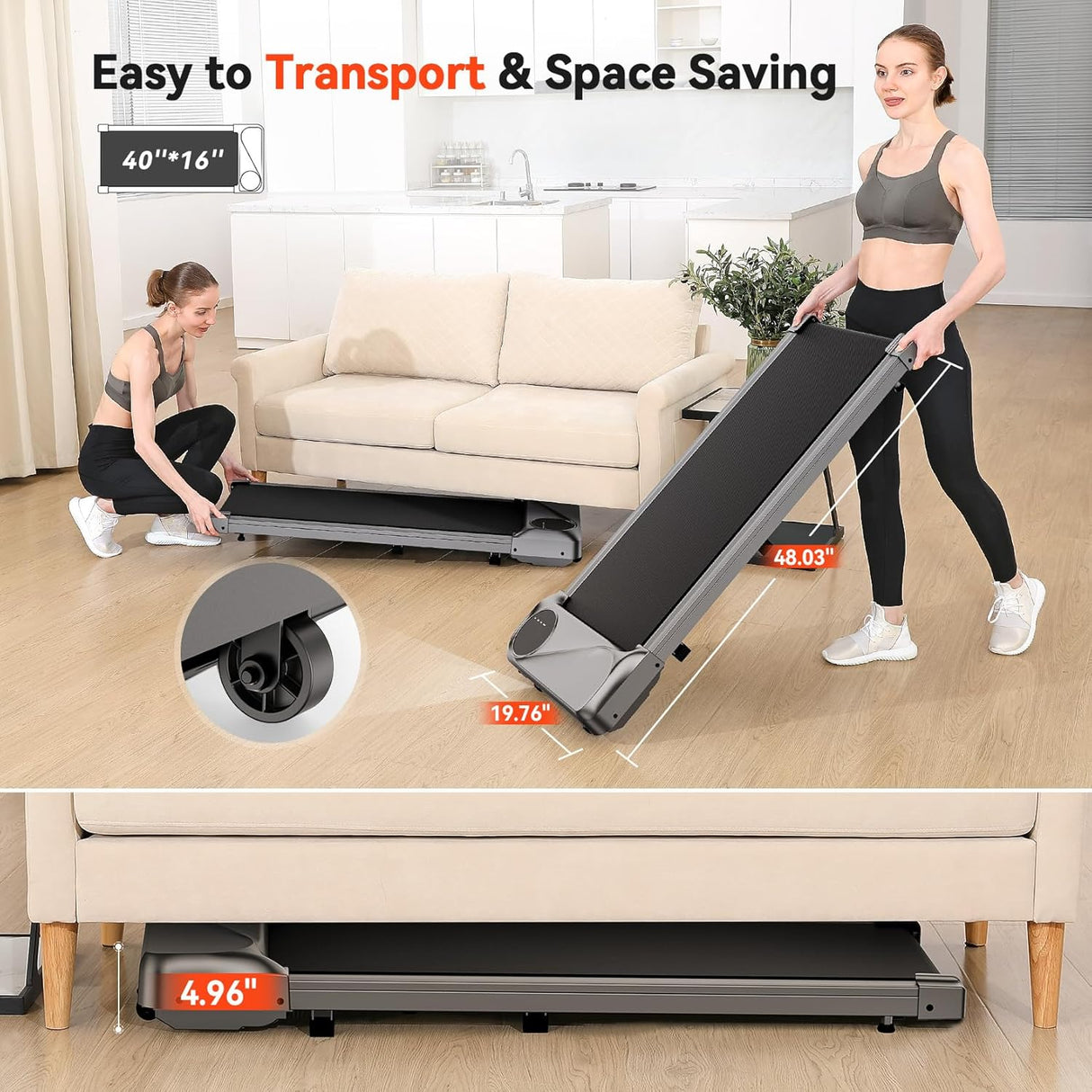 Caminadora THERUN bajo escritorio, portátil 2.5HP, 265 lbs