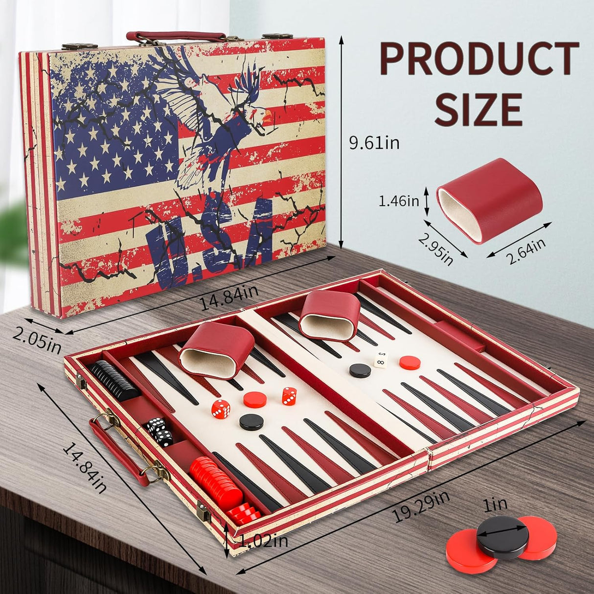 Juego de Backgammon, Diseño Bandera Americana, Clásico, MGA