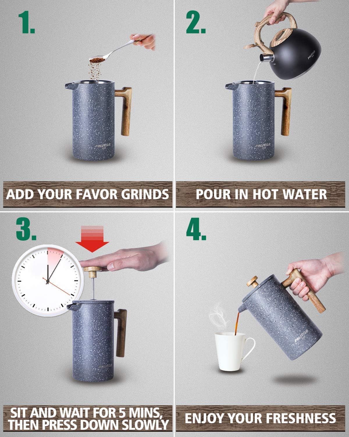 Cafetera de prensa francesa aislamiento de doble pared