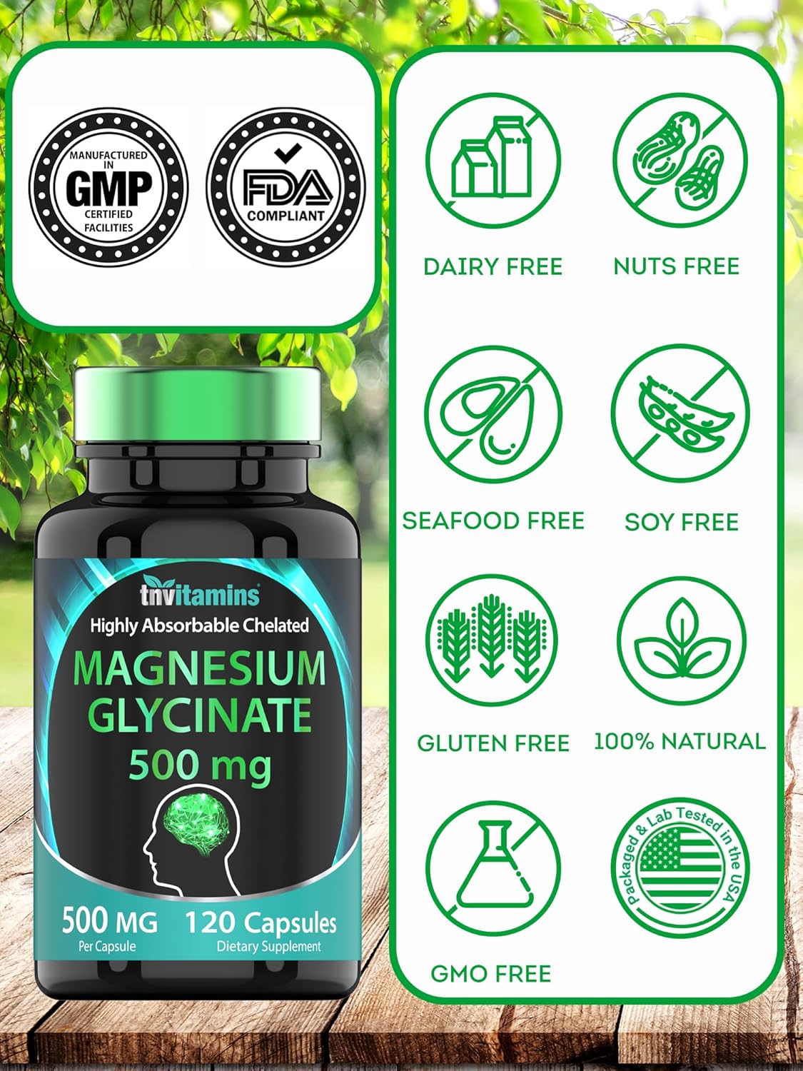 Magnesio Glicinato 500mg, 120 cápsulas, para dormir y nervios
