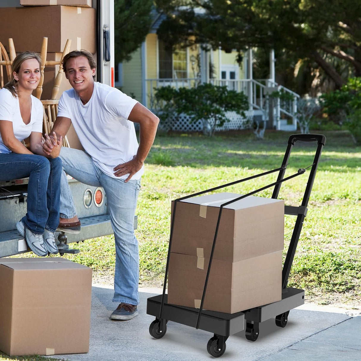 Carretilla Plegable SOLEJAZZ 500LB, 6 Ruedas, 2 Cuerdas Bungee