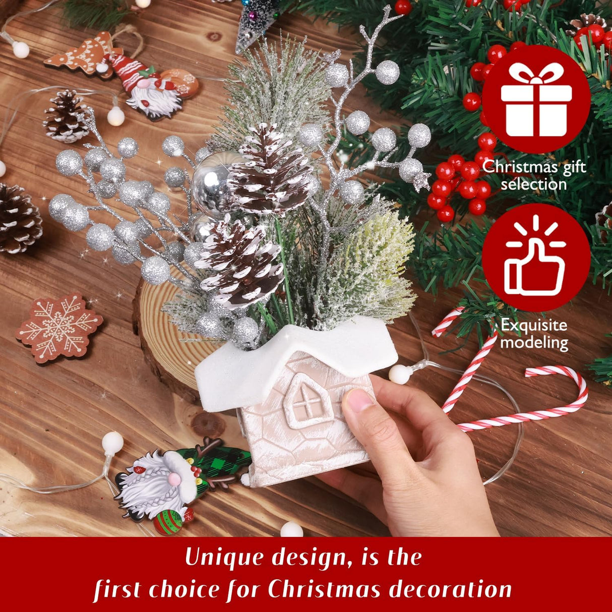 Árbol de Navidad Miniatura Artificial, Decoraciones, Cabin-Silver