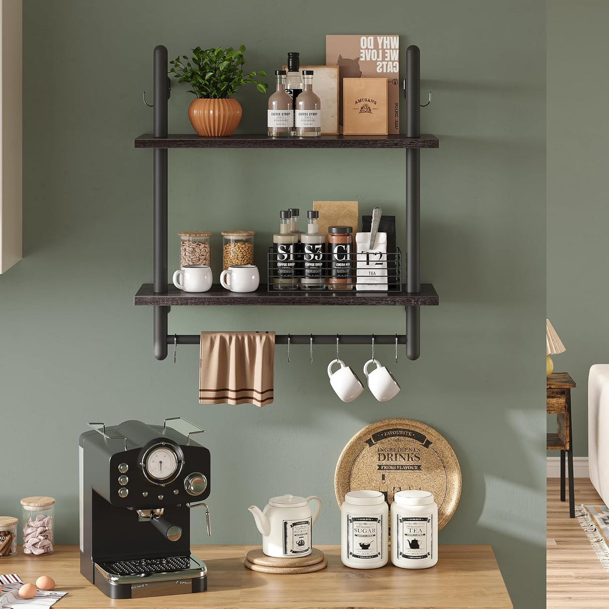 Estantes Flotantes Bestier 2 Niveles con Barra, 24 Modelo Ladder