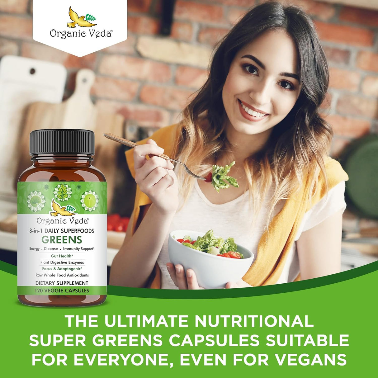 Cápsulas de Supergreens con 8 Verduras y Enzimas Digestivas