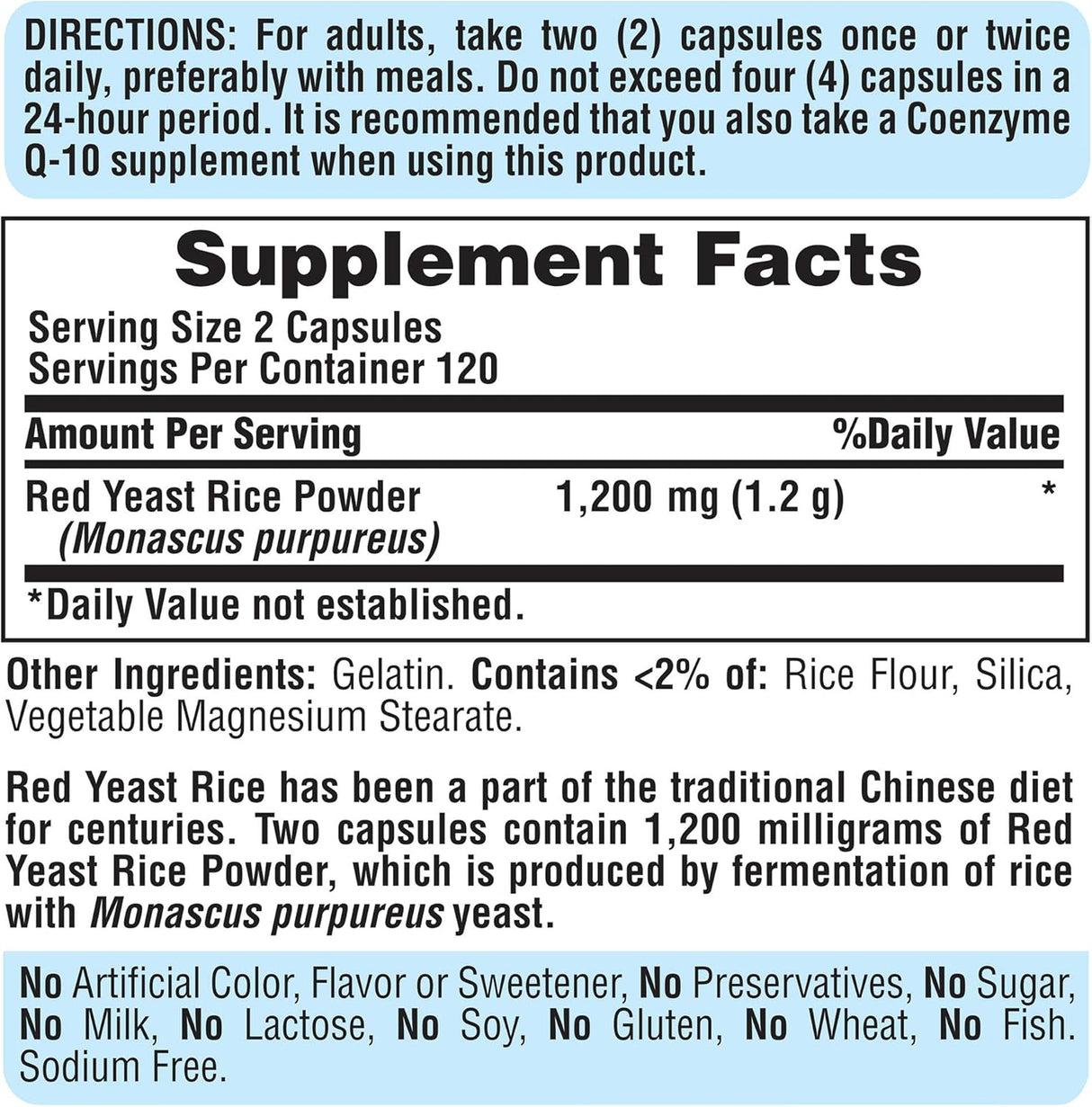 Suplemento Puritan's Pride Cápsula de arroz de levadura roja