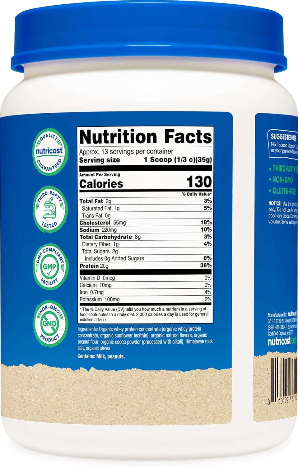 Proteína de Suero Orgánica Nutricost, Chocolate Mantequilla, 1LB