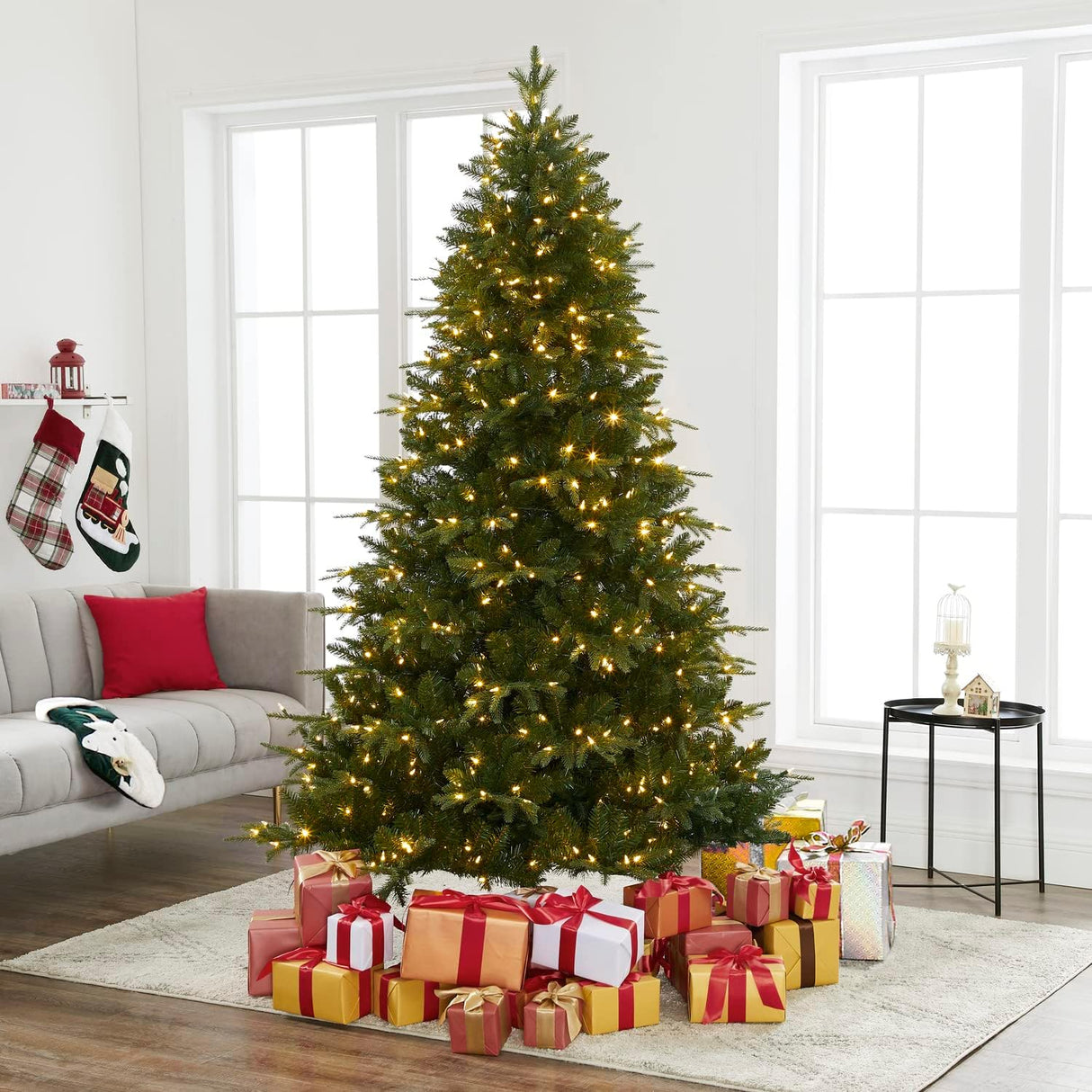 Árbol de Navidad Artificial 7.5ft con Luces y Soporte Metálico