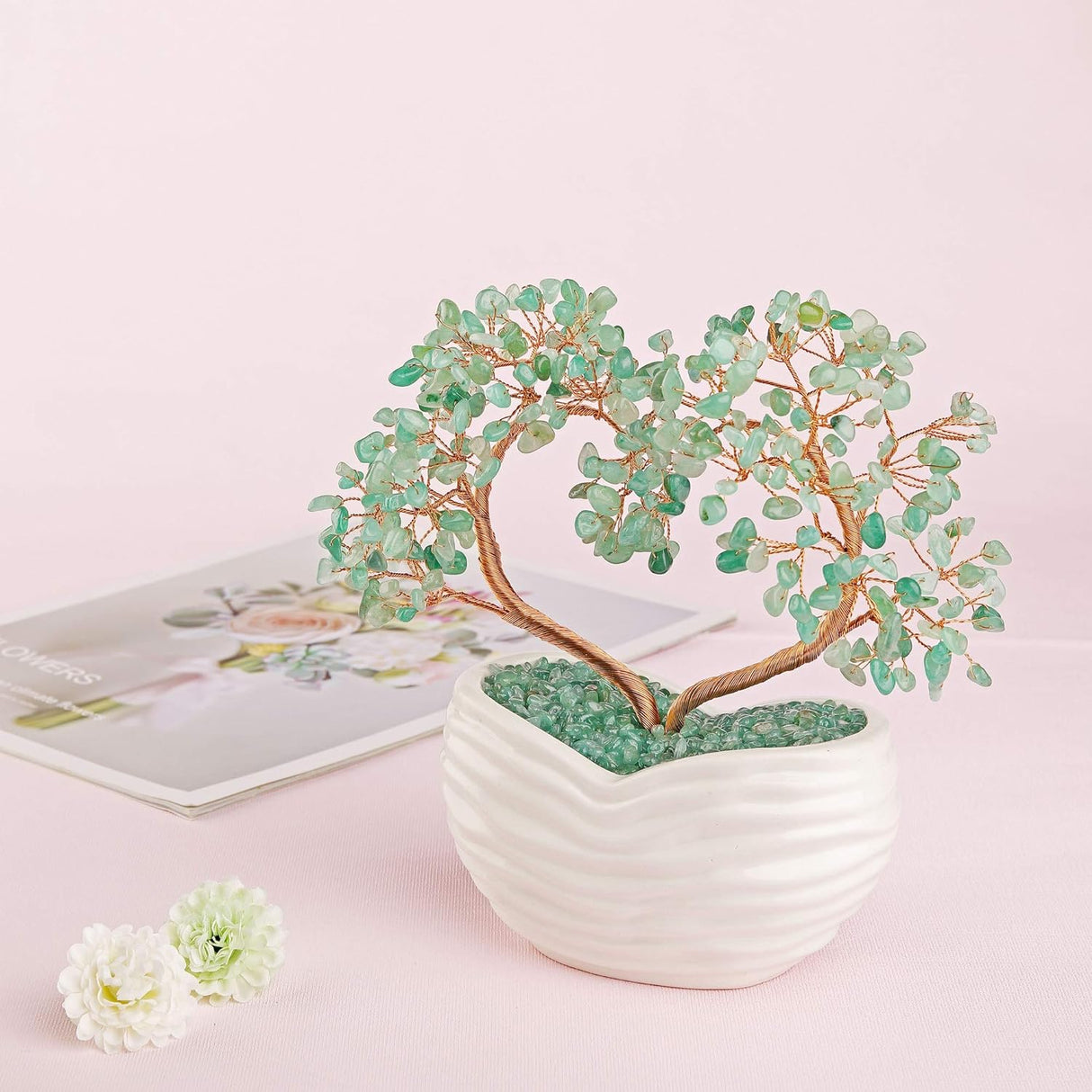 Árbol de dinero con forma de corazón de aventurina verde