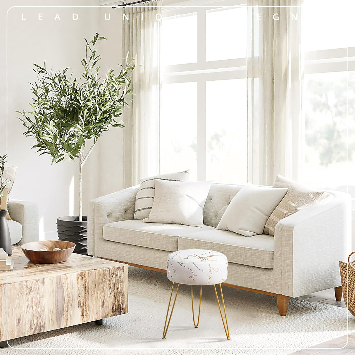 Taburete Vanity Redondo, Ottoman de Terciopelo para Maquillaje