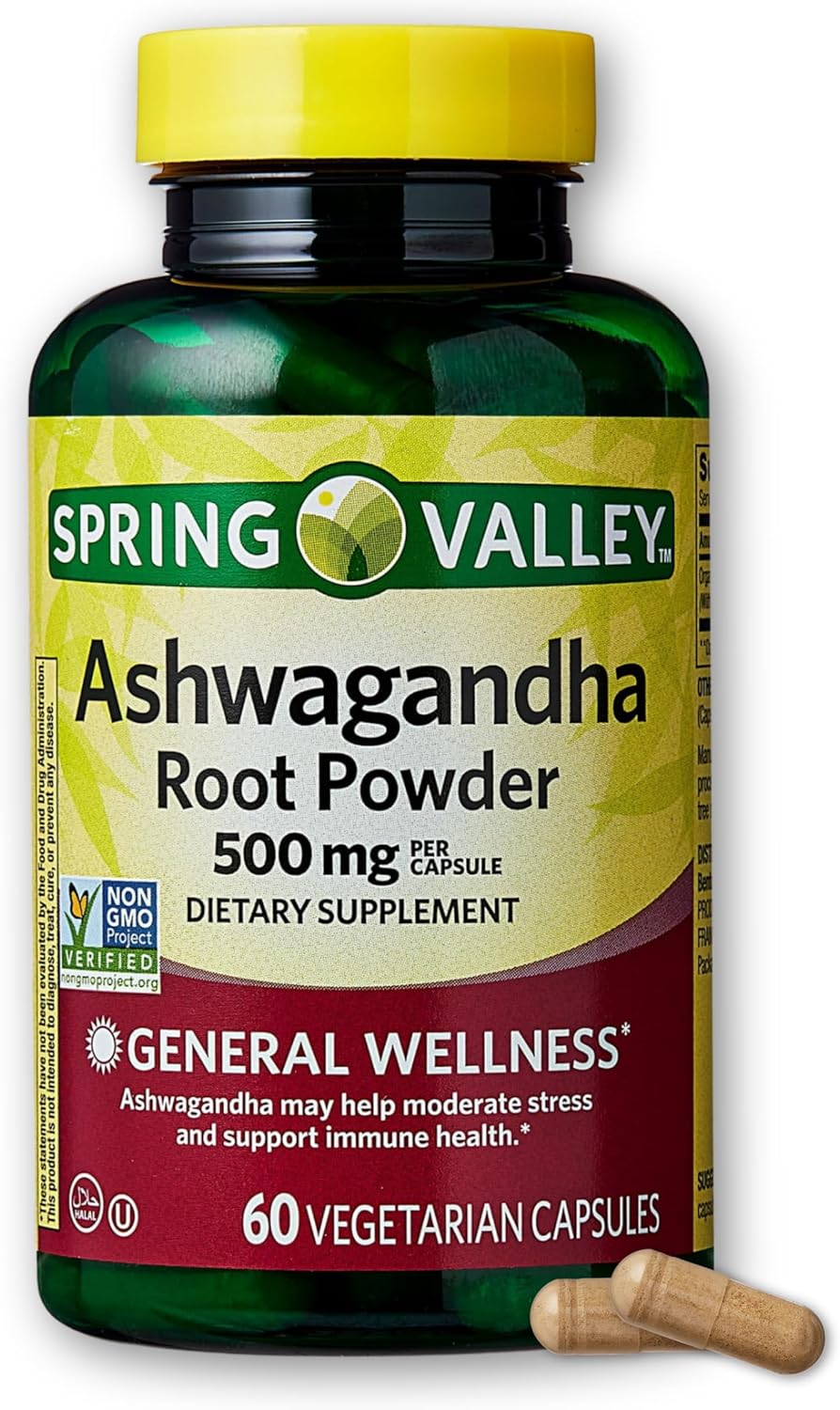 Cápsulas de Ashwagandha 500mg - Spring Valley - Polvo de raíz