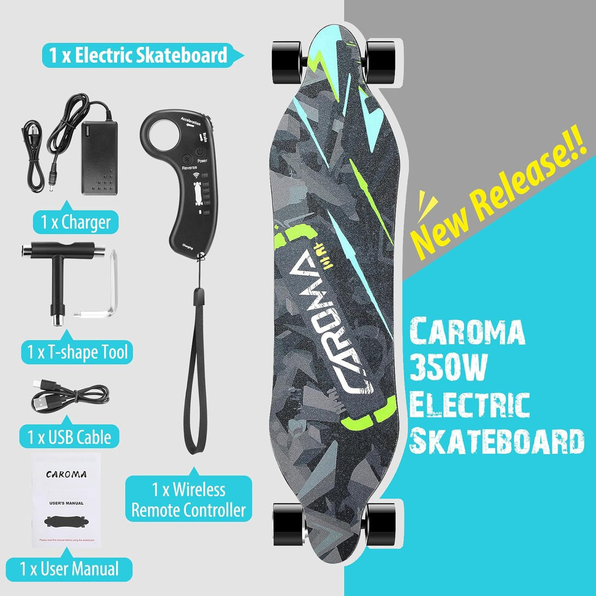 Skateboard eléctrico 350W-1200W, 12.4-28 MPH, 11-16 millas