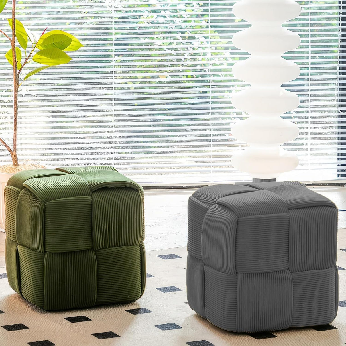 Otomanas Cuadradas Suaves de Diseño de Corduroy