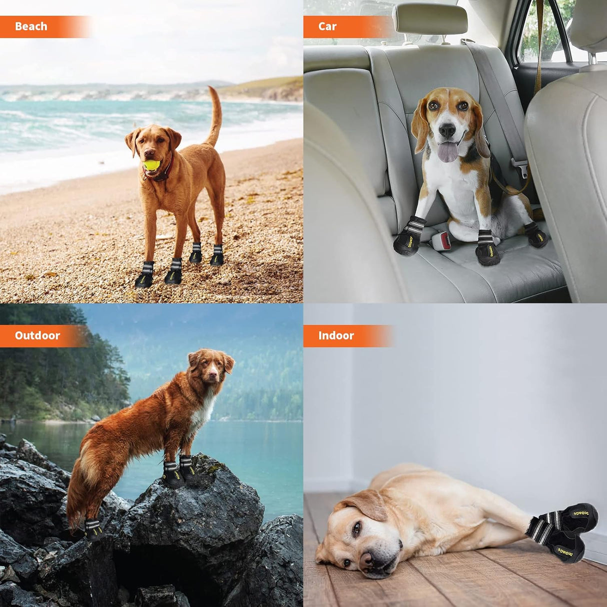 Zapatos para perros grandes, botas de perro y protectores de patas para pavimento caliente de nieve de invierno, botines antideslizantes para senderismo, caminar, botines impermeables transpirables y reflectantes para perros de tamaño grande, 4 unidades