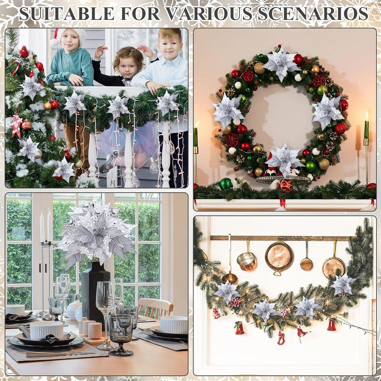 Flores Poinsettia Artificial Hotop 6 Pcs 11 Pulgadas Decorativas