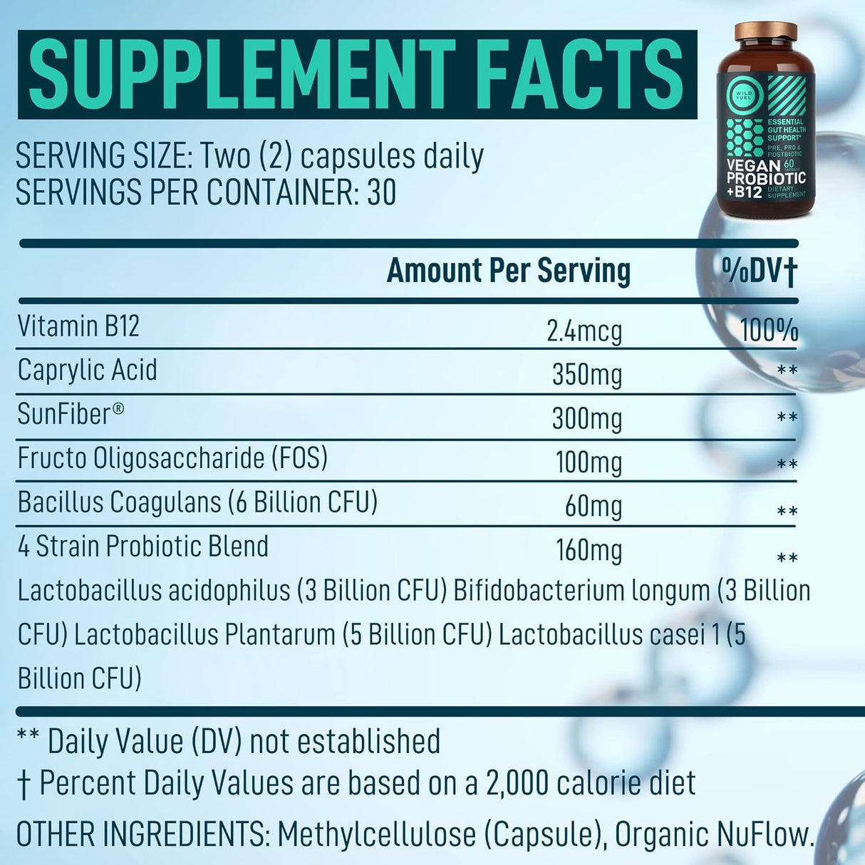 Vegan Probiotic Plus B12 - 22B CFU, Prebiotics, Digestión