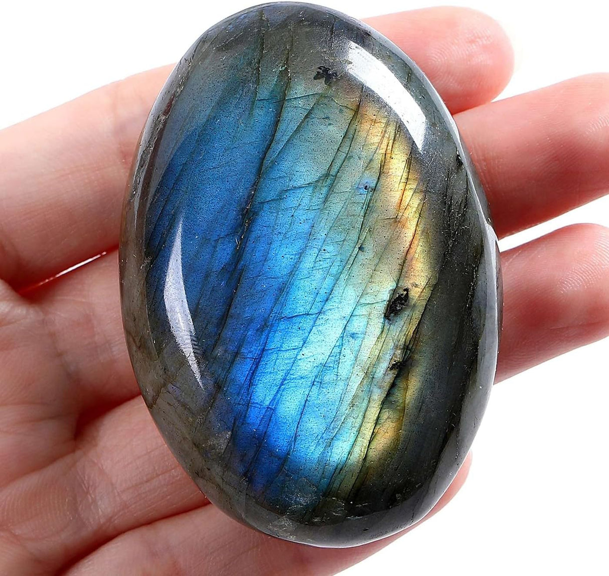 Piedra de palma de labradorita pulida, efectos calmantes