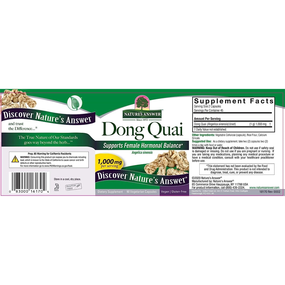 Suplementos Dong Quai Root 1000 mg dietético hormonal 90 ct