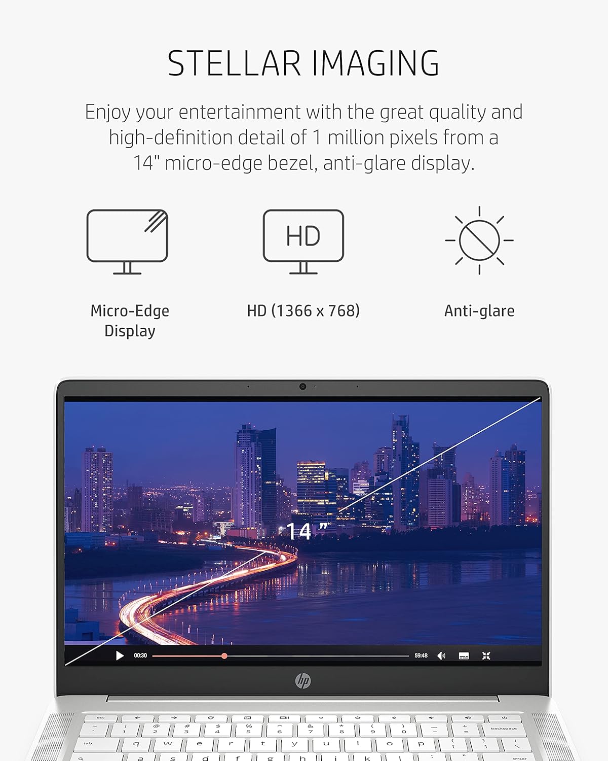 Chromebook 14, Intel Celeron, 14” HD, Webcam, Dual Mics, 2021