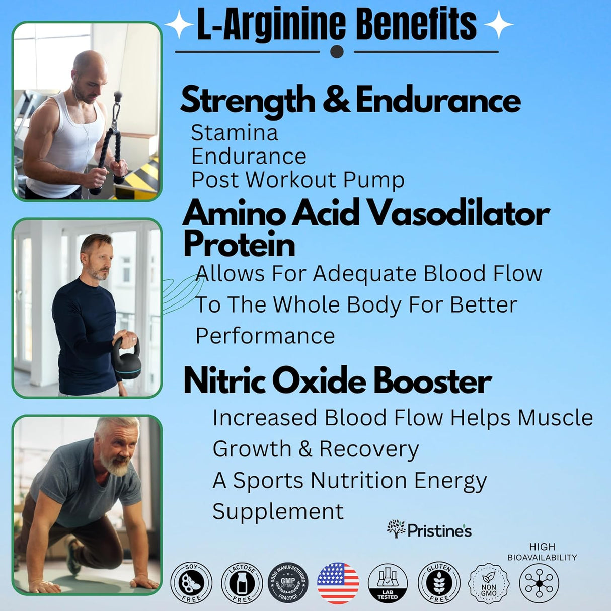 Suplemento de Óxido Nítrico L Arginina 1000mg - PRISTINE
