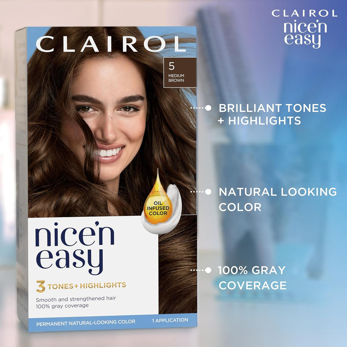 Tinte Permanente Clairol Nice'n Easy 5CB Castaño Medio Cálido