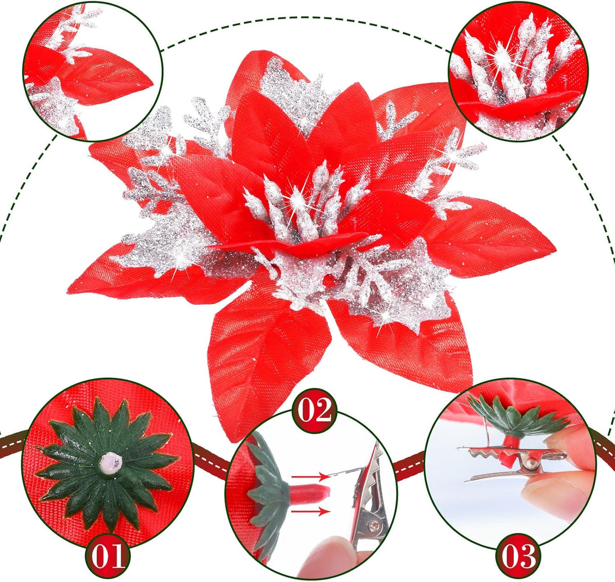 Flores Poinsettia Artificiales, Decoración Navidad, 36 Pcs