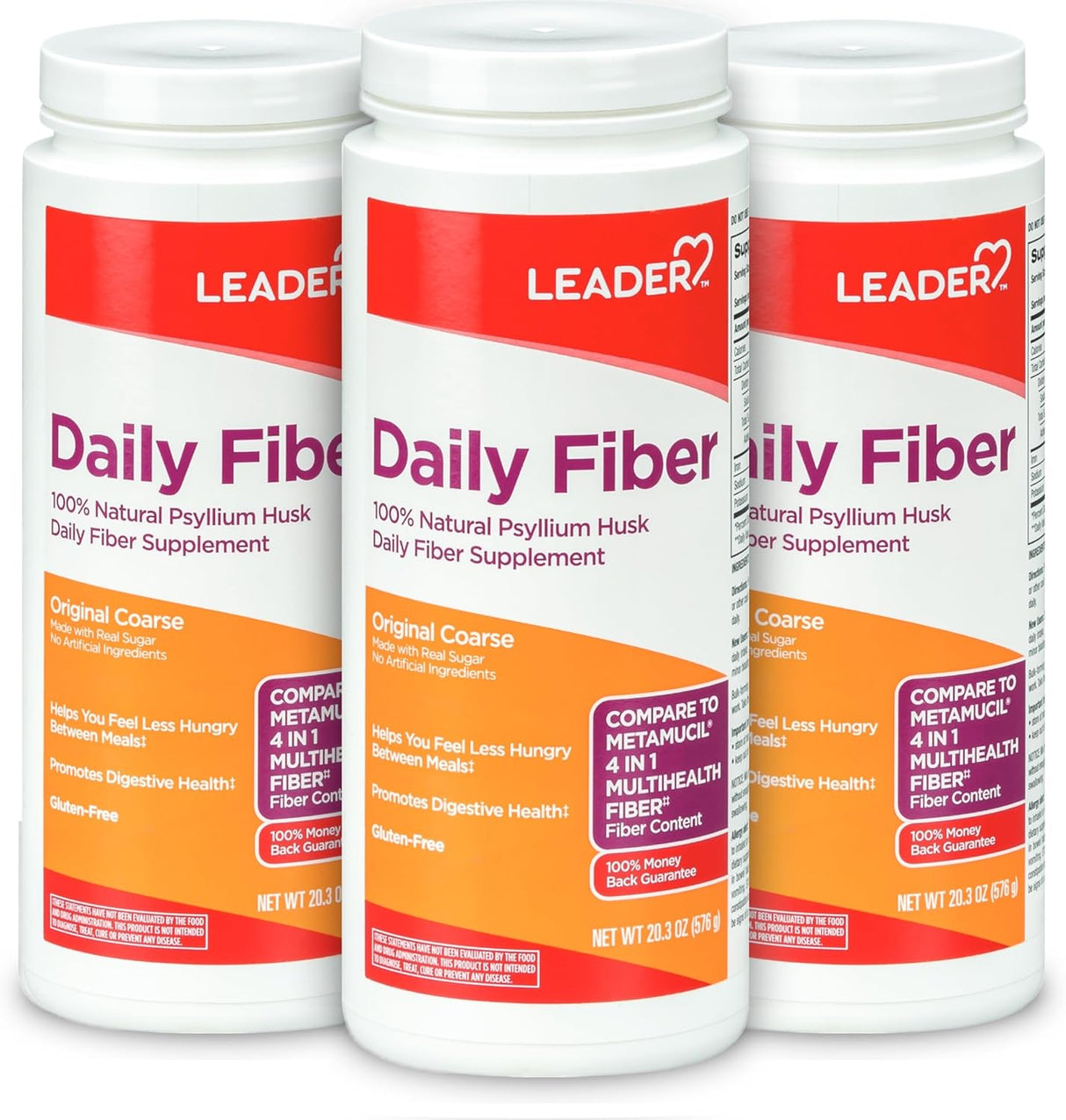 Suplemento de Psyllium Husk LEADER, fibra digestiva 4 en 1, 20.3 OZ