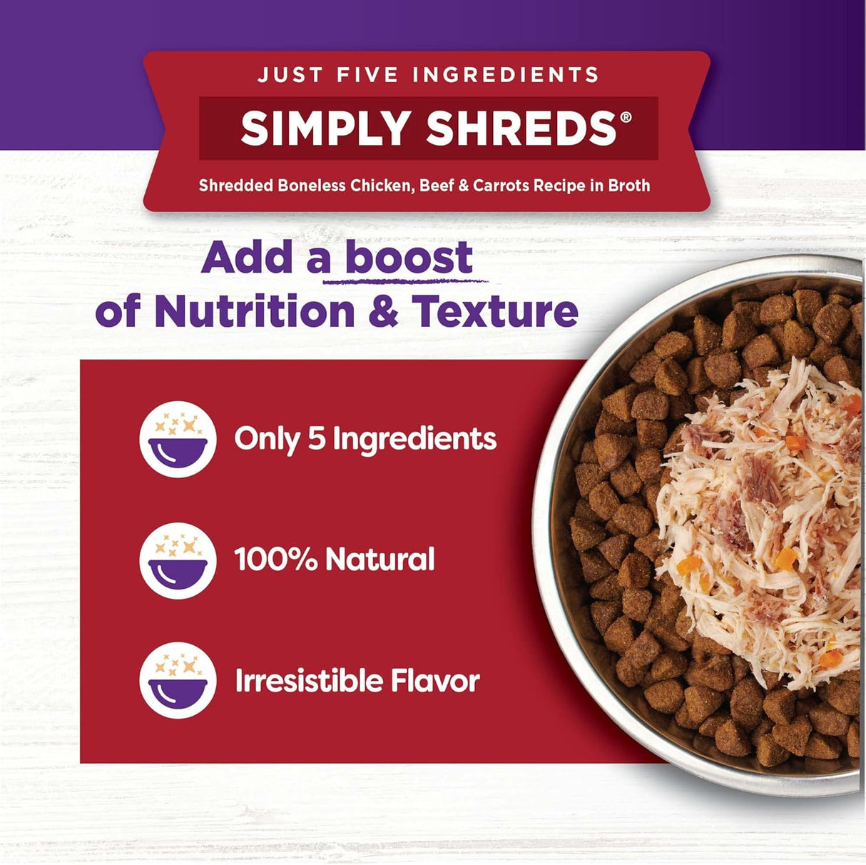 Alimento natural para mascotas Simply Shreds, alto en proteínas