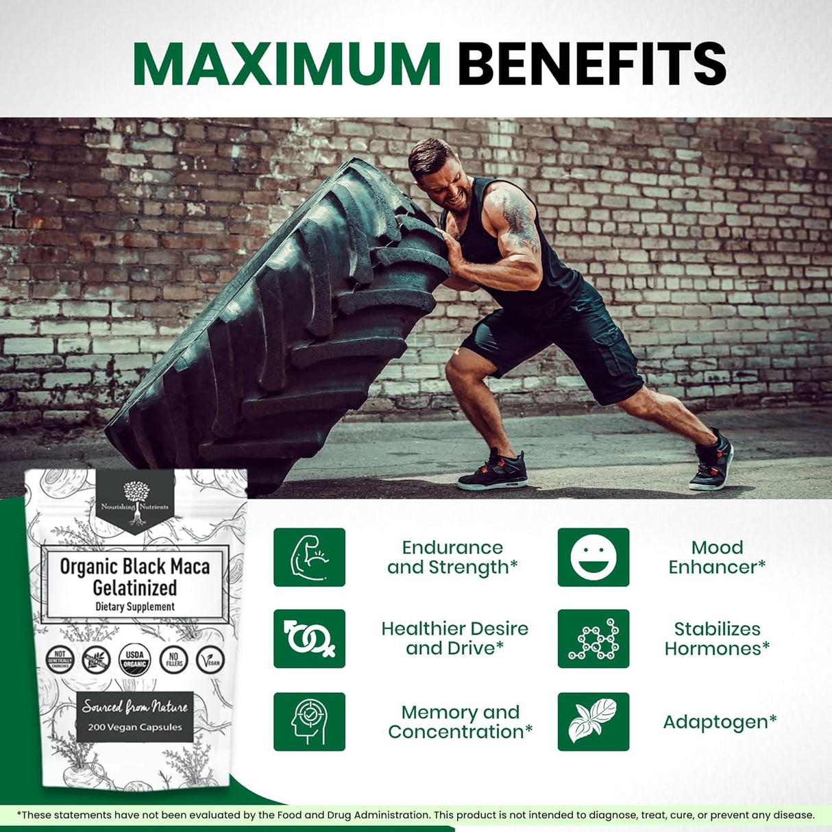Gelatinized Black Maca Orgánica 3X 200 Cápsulas Energía, Enfoque, Resistencia