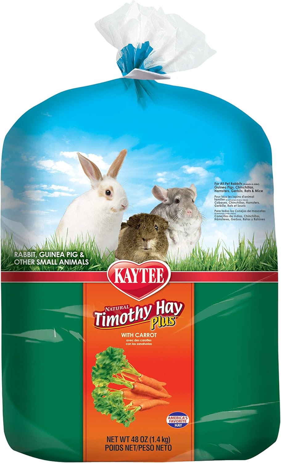 Heno Timothy Plus de Kaytee, con zanahoria, 48 onzas, estándar