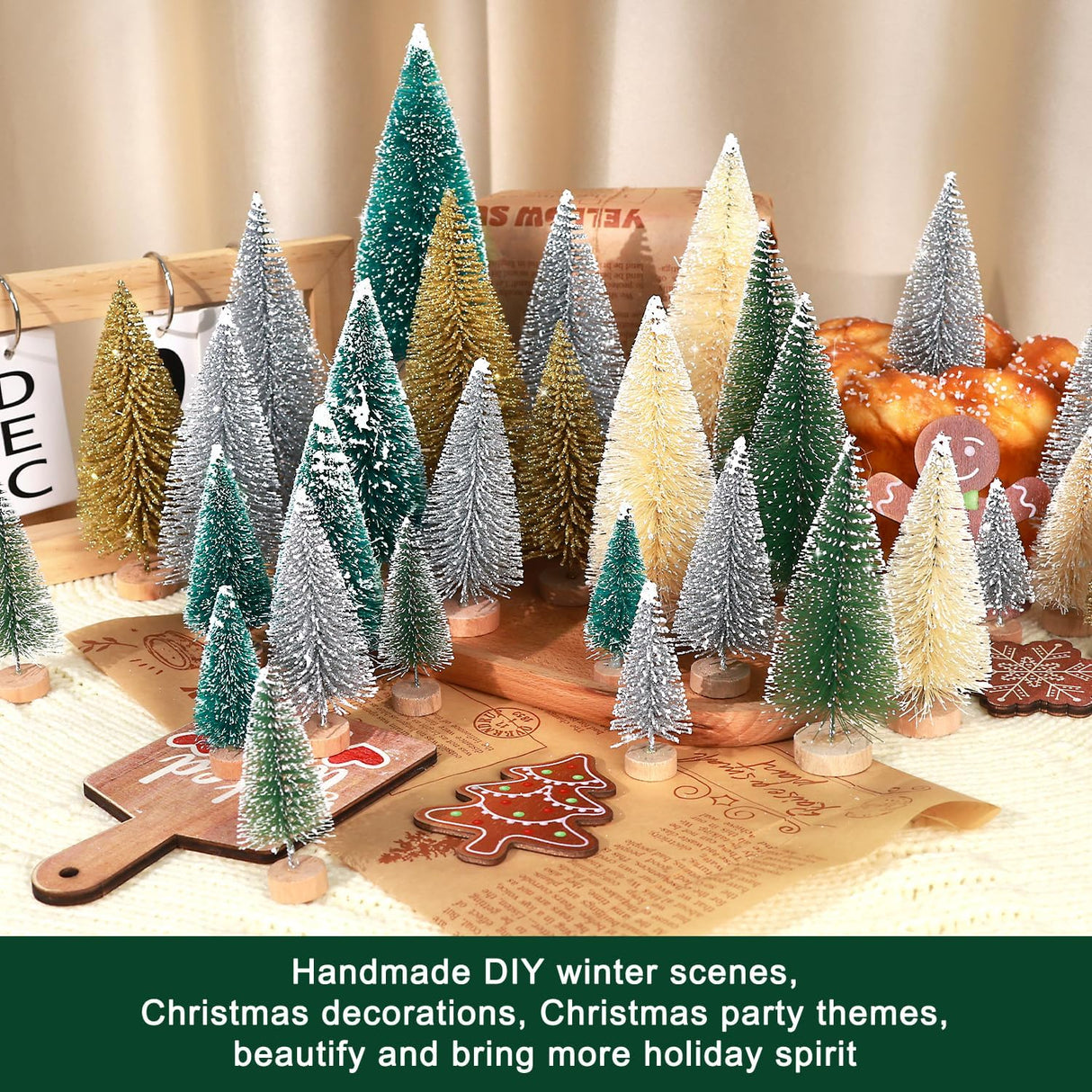 Árboles de Navidad Artificiales con Base de Madera para Decoración