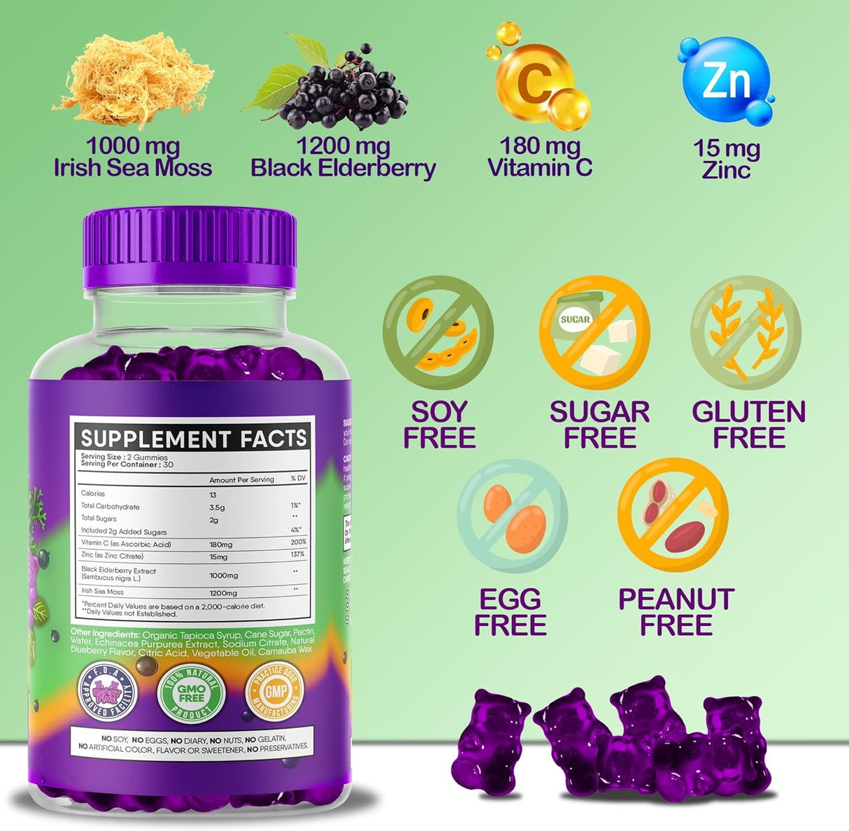 Gomitas de Sea Moss y Elderberry, Extra Fuerza, 60 Uds