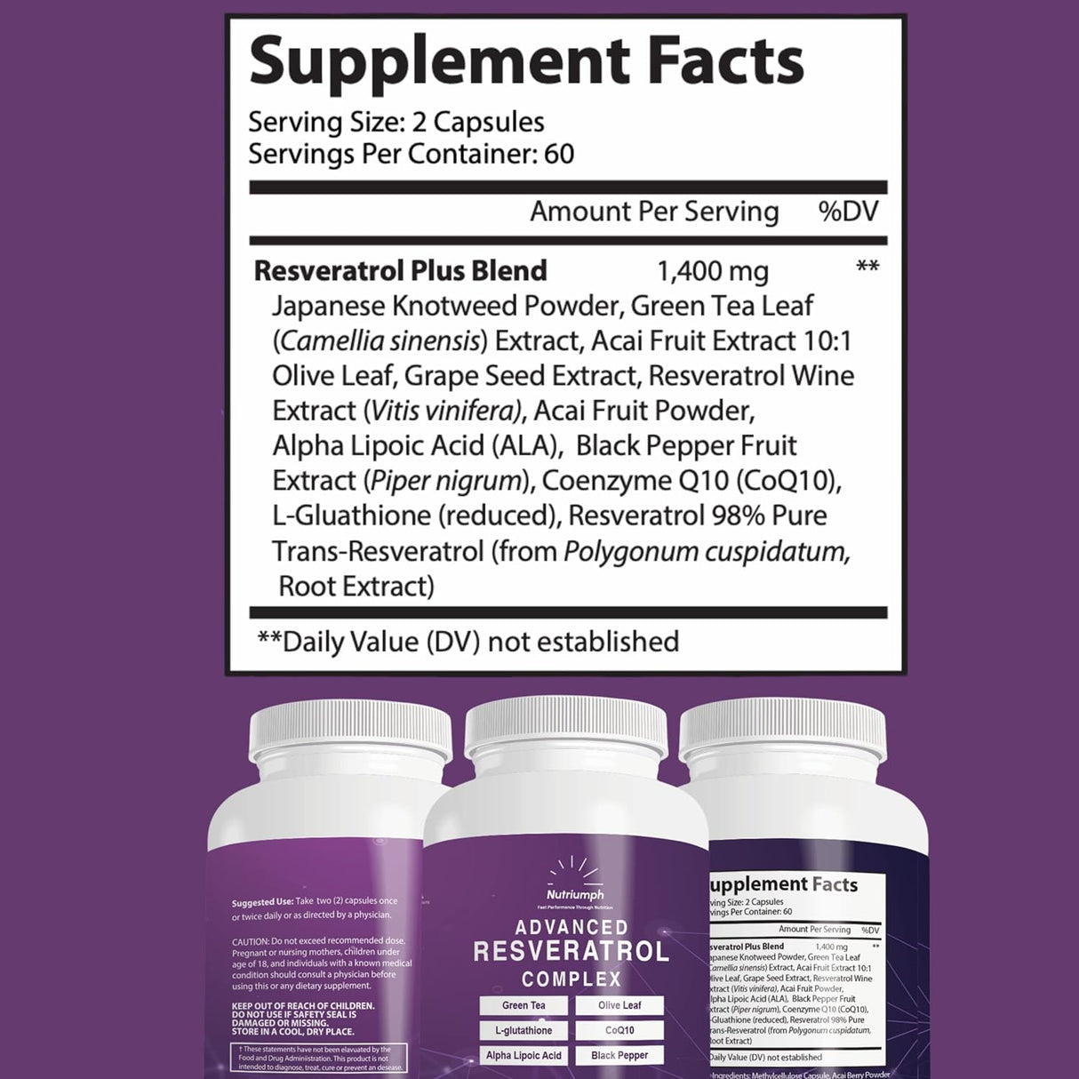 Suplemento Complejo avanzado de resveratrol con CoQ10 120 un